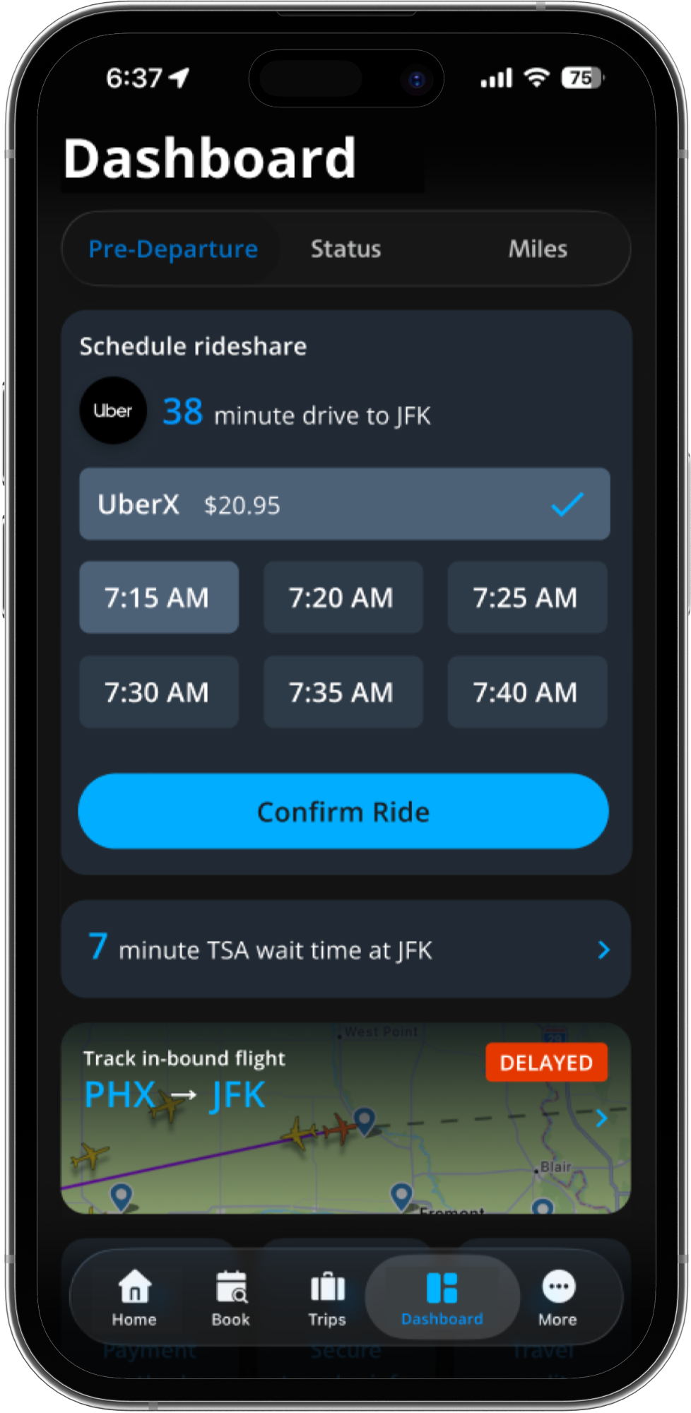 Transit notification screen