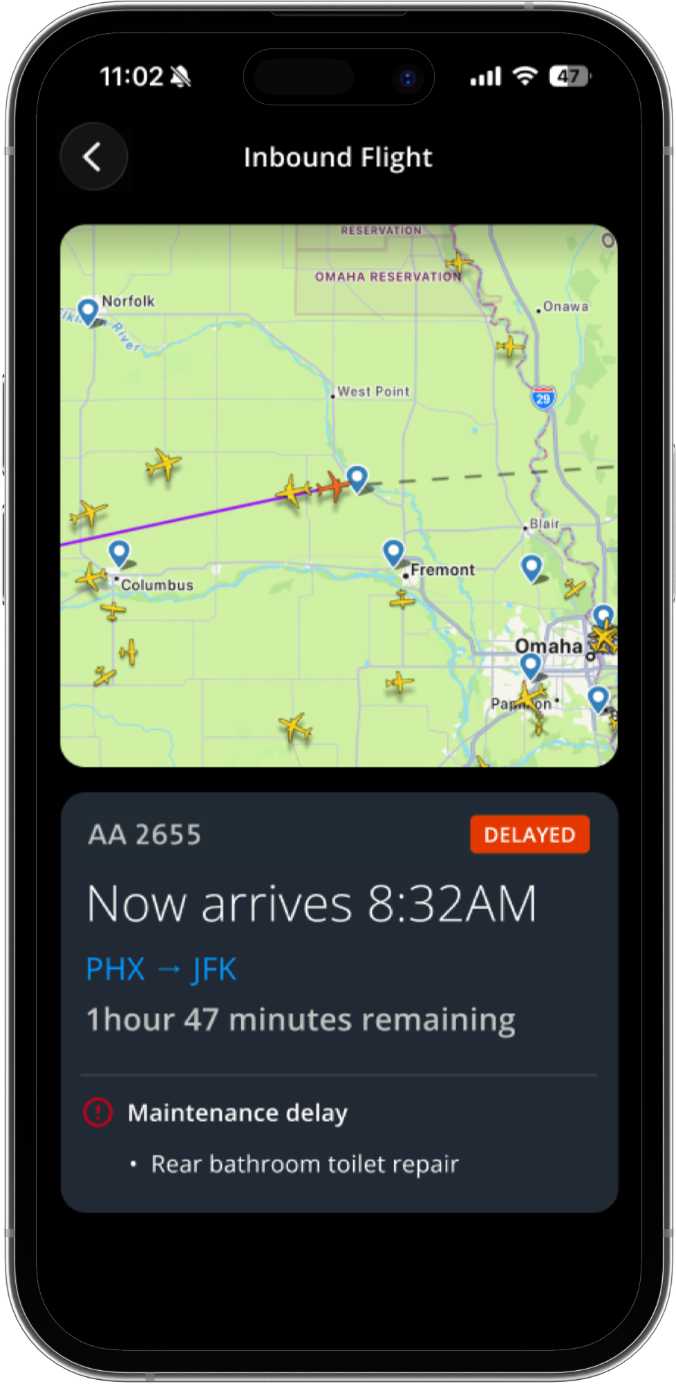 Terminal navigation notification screen